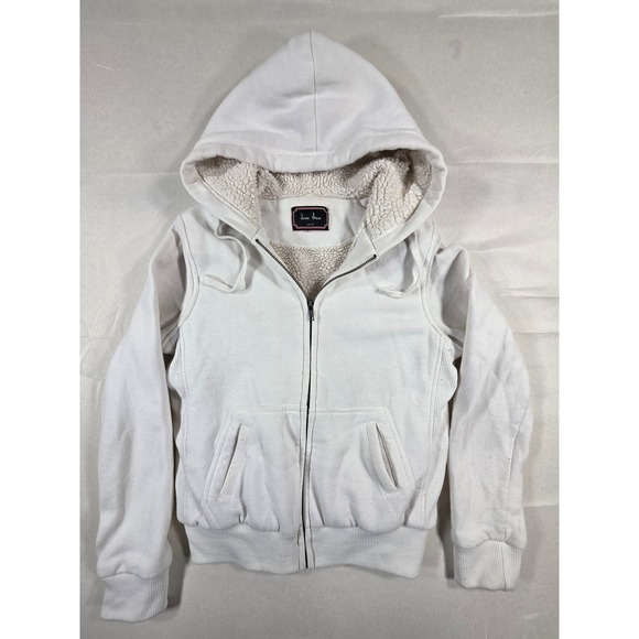 Love Tree Tops - Love Tree Womens White Sherpa Lined Full Zip Hoodie Sweatshirt Small